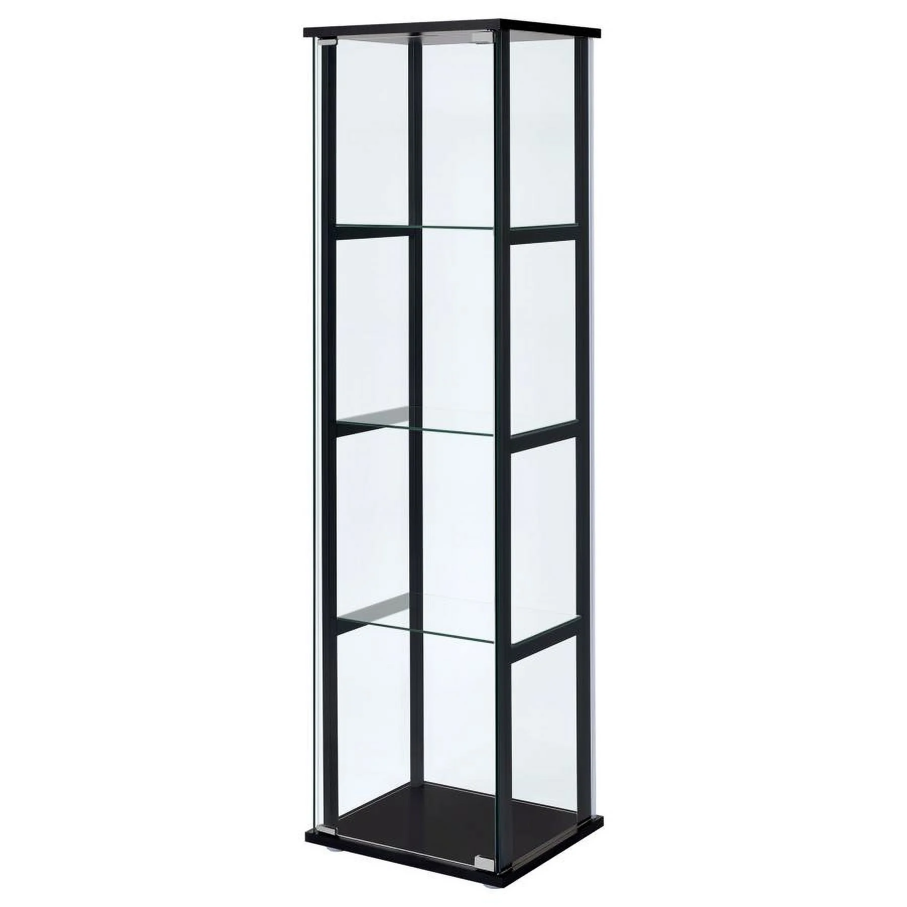 Contemporary Black Wood And Glass 4 Shelf Curio Display Cabinet