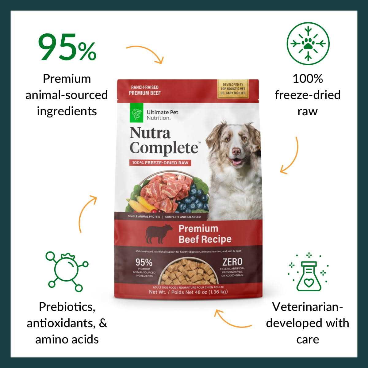 Ultimate Pet Nutrition Freeze Dried Nutra Complete Beef Dog Food - Pet Supplies online store