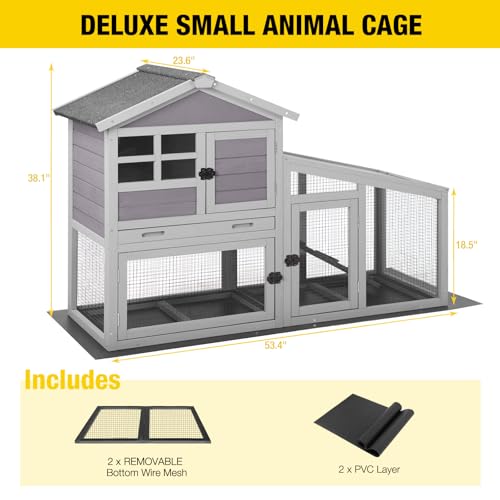 Aivituvin Rabbit Hutch 93.7" Large Rabbit Cage Indoor Outdoor Guinea Pig Cage Chicken Coop on Wheels Bunny Cage with 4 Deep No Leakage Pull Out Tray