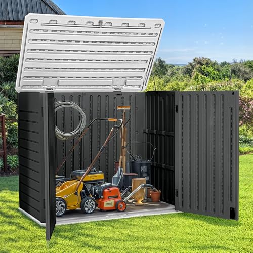 GOOBED Horizontal Shed with Padlock Latch, Outdoor Storage Shed for Backyard and Garden, 35 Cu Ft Small Storage, Waterproof, Easy Assembly, Light Gray