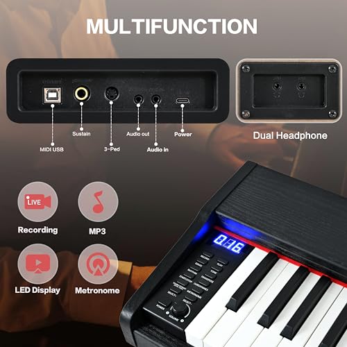 Digital Piano 88 Key Weighted with Piano Bench, 88 Key Full Size Semi Weighted Keyboard Piano, Electronic Piano for Beginner,with Adjustable Stand