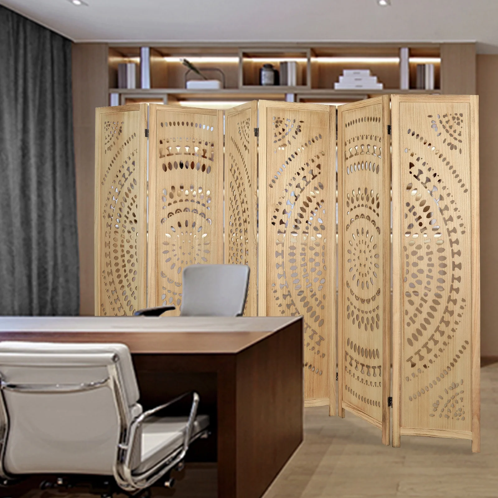 Fionafurn Panel Carved Wood Room Dividers 5.6FT Room Divider and Folding Privacy Screen Freestanding Wooden Screen Room Divider Room Separation for
