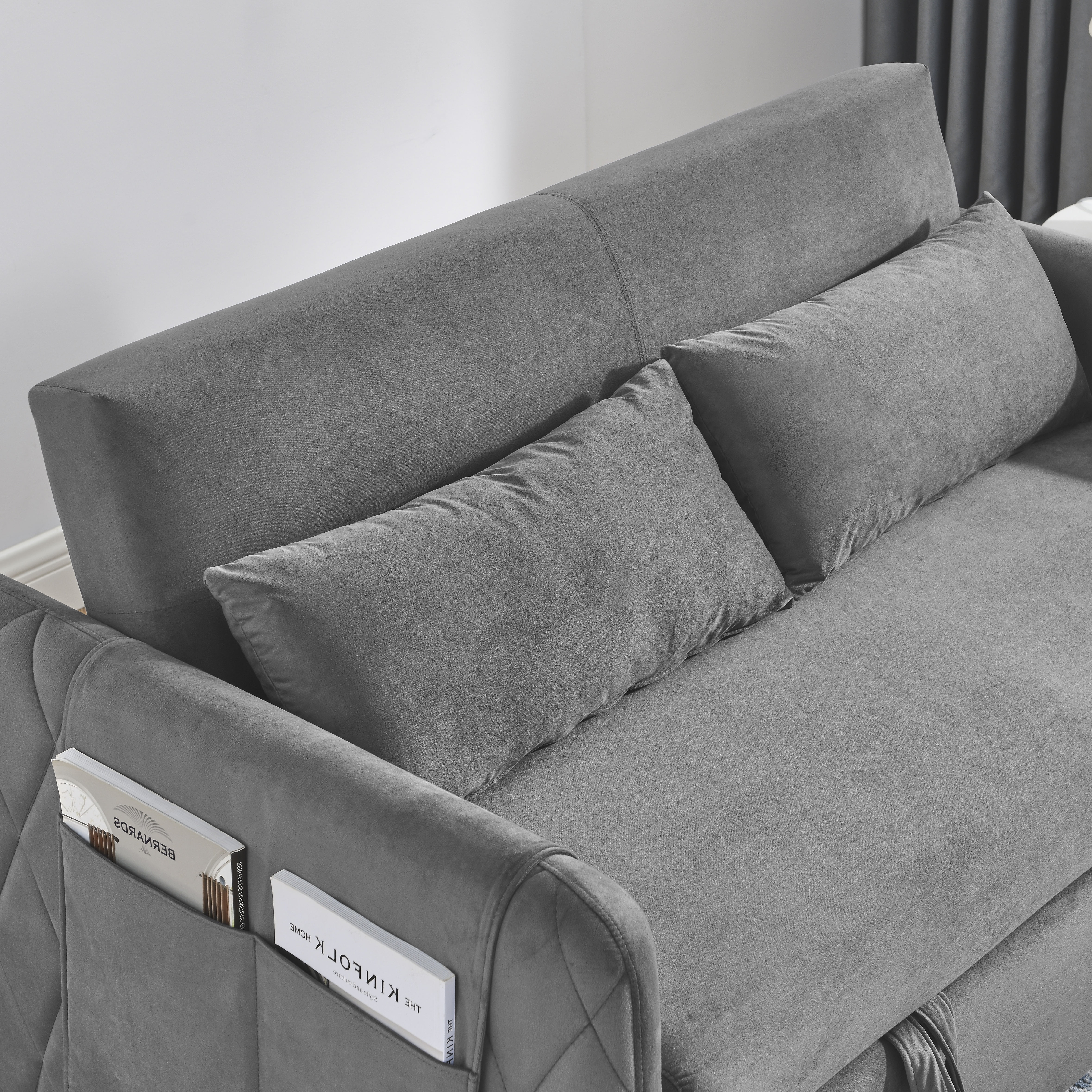 Modern Velvet Convertible Pull Out Sleeper Sofa Bed, Folding Loveseat Couch with Side Storage Pockets Pillows for Living Room Bedroom Apartment