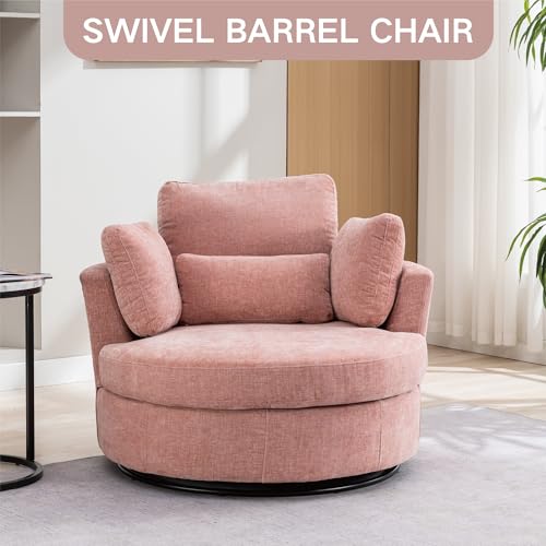 Chifee & Vingol 42.2" Oversized Swivel Accent Chair Round Barrel Chair,Chenille,Beige