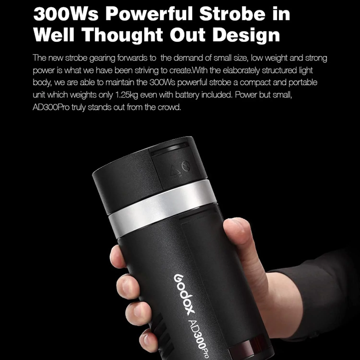 GODOX AD300 Pro 300W TTL Outdoor Flash 2.4G 1/8000s 2600mAh 0.01-1.5s Recycle Time 320 Full Power 12W Bi-Color Modeling LED for Cameras with S2