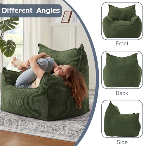 Giant Bean Bag Chair Sofa for Adults Teens, Comfy Corduroy Large Bean Bag Chairs with Armrests for Bedroom Living Room