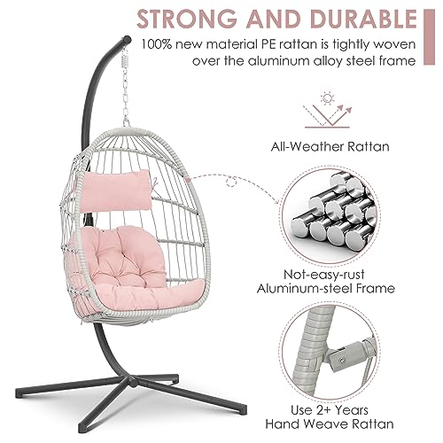 Brafab Hanging Egg Chair with Stand and Footrest, Wicker Egg Swing Chair Indoor Outdoor Aluminum-Steel Frame and UV Resistant Cushion