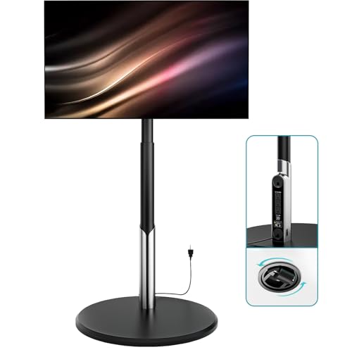 Floor Mobile TV Stand with Power Outlet, Rolling TV Cart for 27-65 Inch OLED LED Monitors, 6 Levels of Height Adjustment