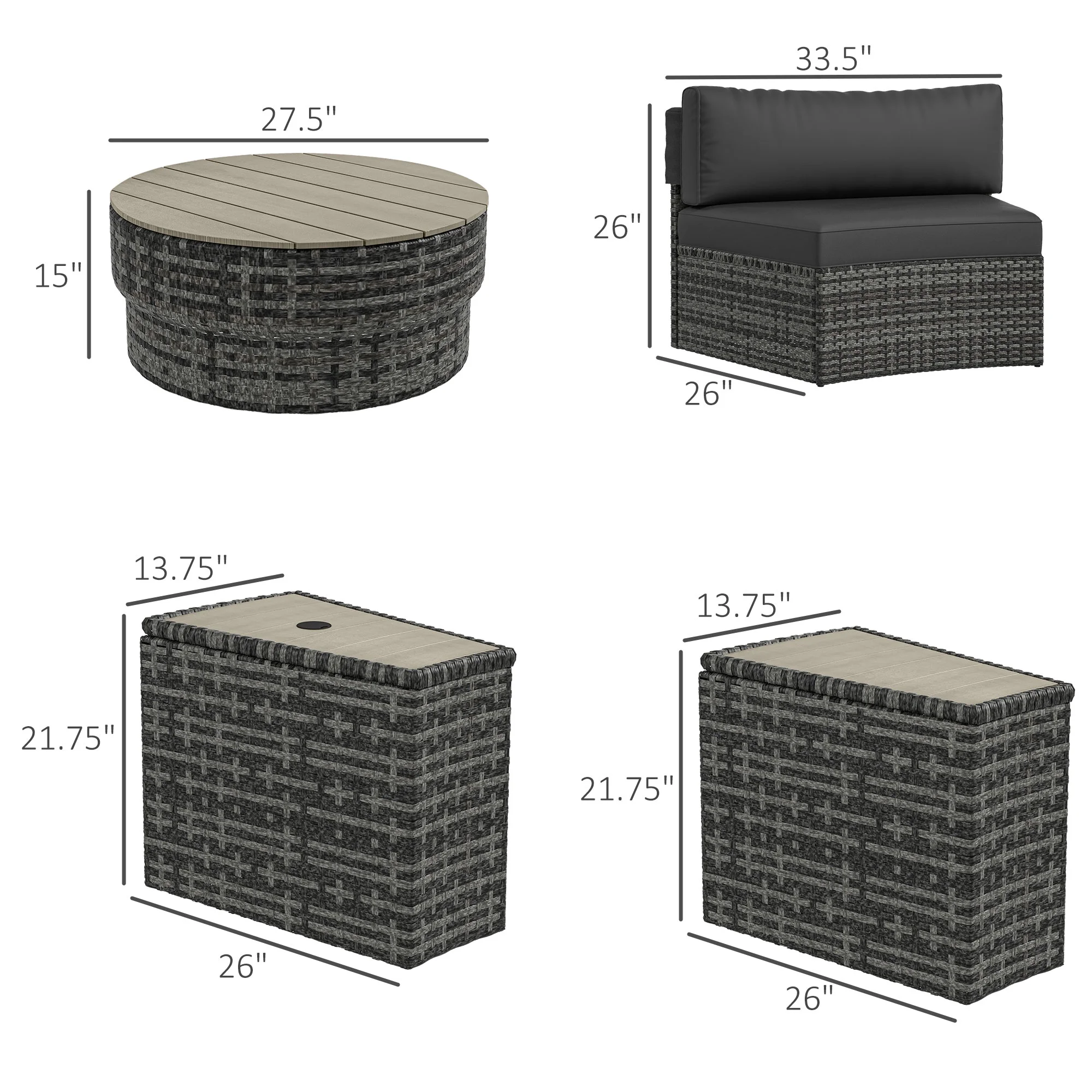 Outsunny 8pc Patio Furniture Set with Sofa, Chair, Umbrella Hole, Gray