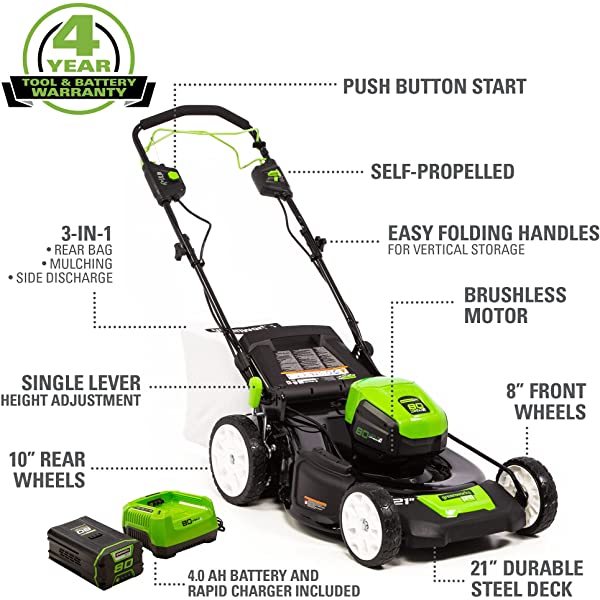 Greenworks Pro 80V 21 inch Cordless Push Lawn Mower, Includes Two 2Ah Batteries and Charger, GLM801601 (2) 2Ah Batteries Push
