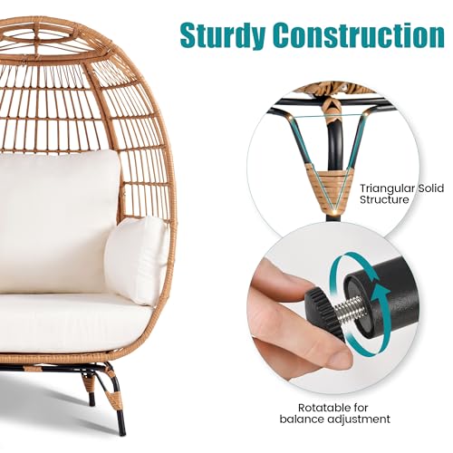 Outdoor Egg Chair, PE Wicker Chair with 4 Thicken Cushions, Patio Chairs 440 lbs Capacity