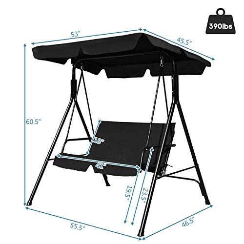 Tangkula 3 Person Porch Swing, Patio with Removable Cushion & Powder-Coated Steel Frame, Outdoor Swing with Canopy for Porch, Backyard, Garden