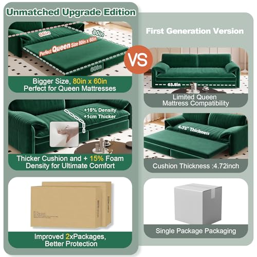 70.1" Futon Sofa Bed Queen Size, Pull Out Bed, 3-in-1 Convertible Sleeper Sofa with 2 Soft Pillows, Modern Velvet Futon Couch for Living Room