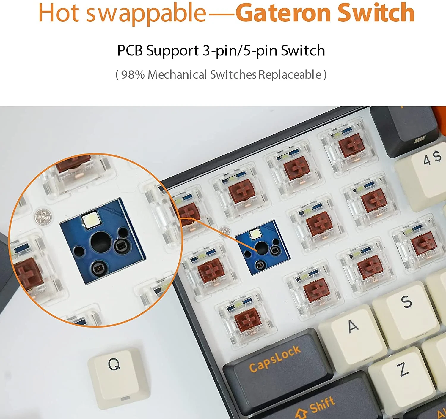 100 Wireless Mechanical Keyboard, Bluetooth5.1/2.4Ghz/Wired Mechanical Keyboard, 100-key 96% Full Size Hot Swappable Keyboard Brown Switch