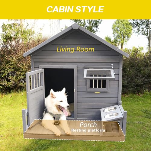 Outdoor Wooden Dog House,Waterproof Kennel with Deck and Sloped Roof,High Stability Pet Dog Cage for Small/Medium Puppy