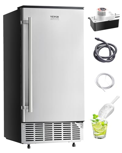 VEVOR Under Counter Ice Maker Machine, Crescent Ice, 25 Lbs/Day Stainless Steel Built in Ice Maker with Reversible Door