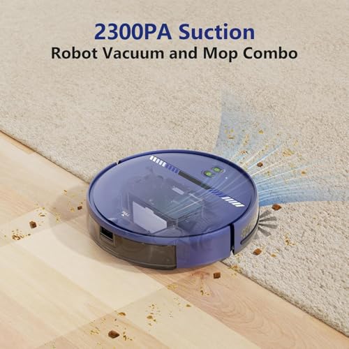 Robot Vacuum and Mop Combo, 2 in 1 Vacuum Robot with WiFi/App/Voice, Schedule, Water Tank and Dustbin, Self-Charging, Slim, Ideal for Hard Floor