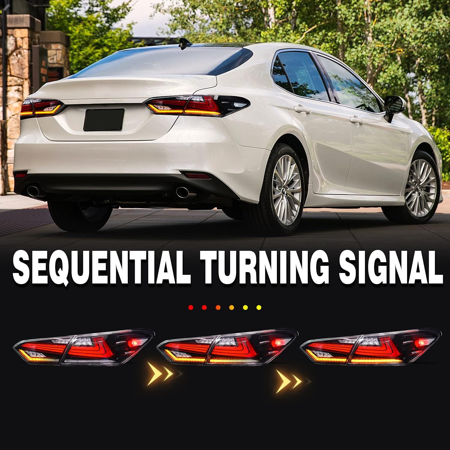Archaic Tail Lights Assembly Fit for toyota Camry Se/Xse 2018-2021, Full LED Rear Lights w/Sequential Turn Signal Tail Lights, Transparent, Pair