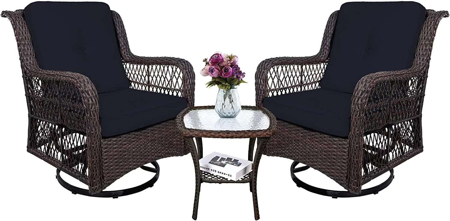 MEETWARM 3-Piece Patio Wicker Conversation Bistro Set Cushioned
