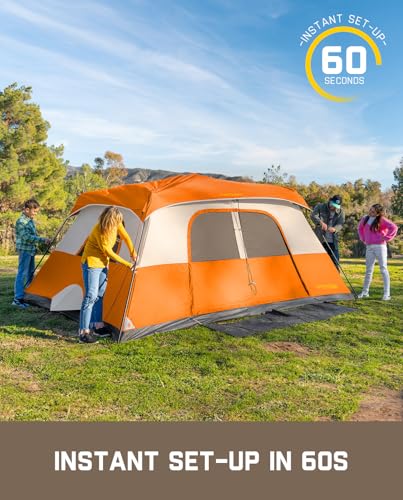 FanttikOutdoor Camping Tent 4/6/8/10 Person Instant Cabin Tent Setup in 60 Seconds with Rainfly & Windproof Portable with Carry Bag for Family