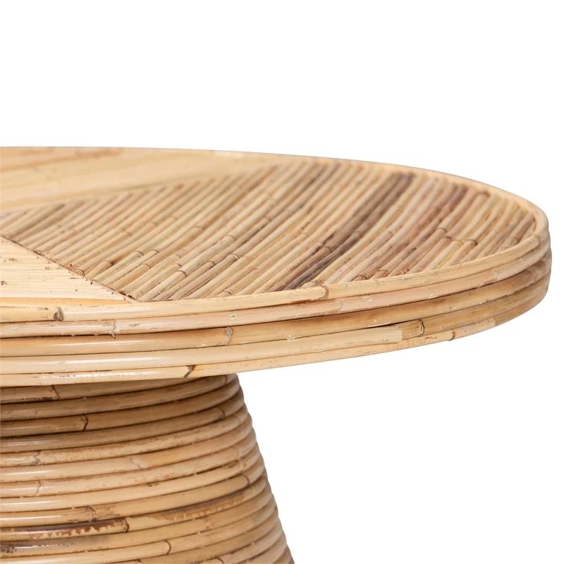 bali & pari Bella Bohemian Natural Rattan and Mahogany Wood Coffee Table