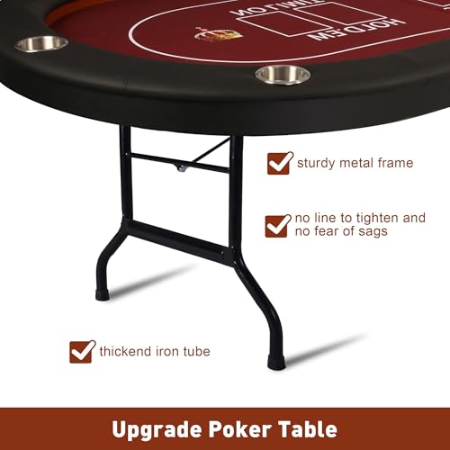 COLOR TREE Foldable Blackjack Poker Table, 84" Premium Texas Hold'em with Cup Holders, Padded Rails, Stylish Blue Design