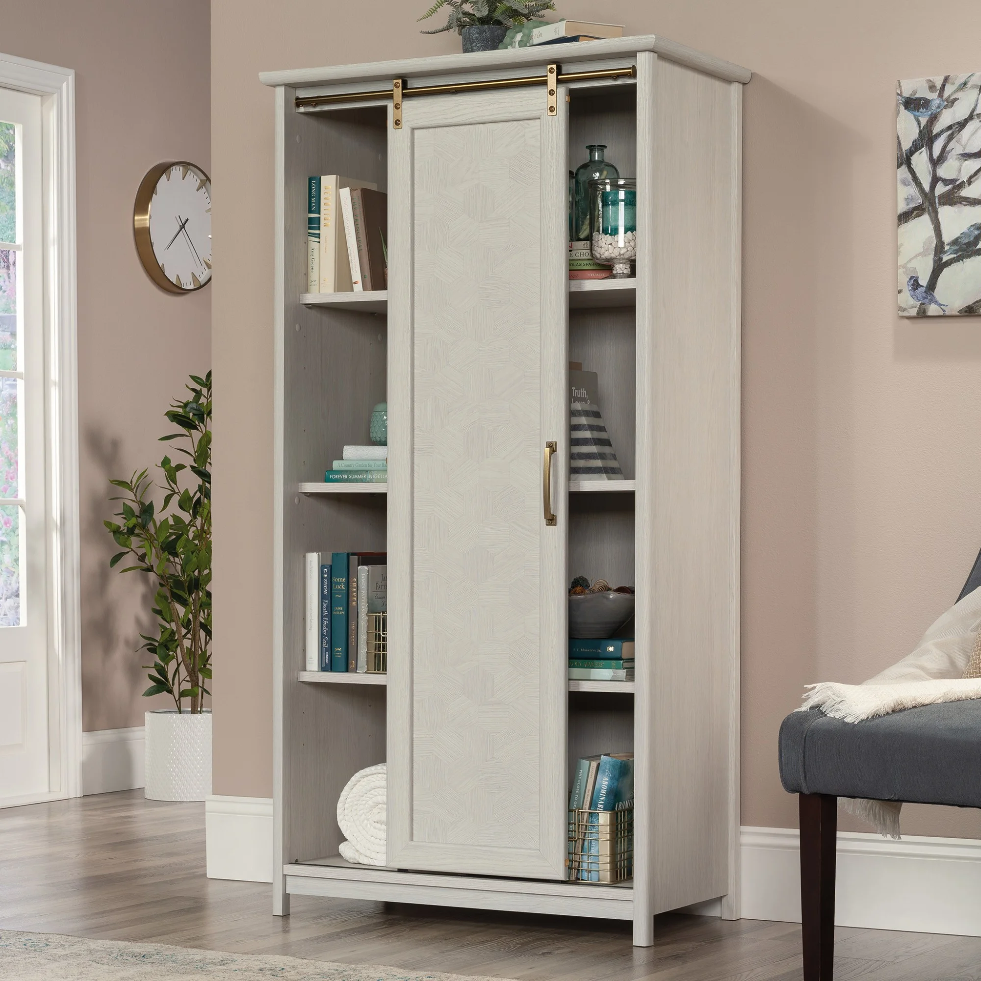 Sauder Coral Cape Engineered Wood Storage Cabinet in Glacier Oak