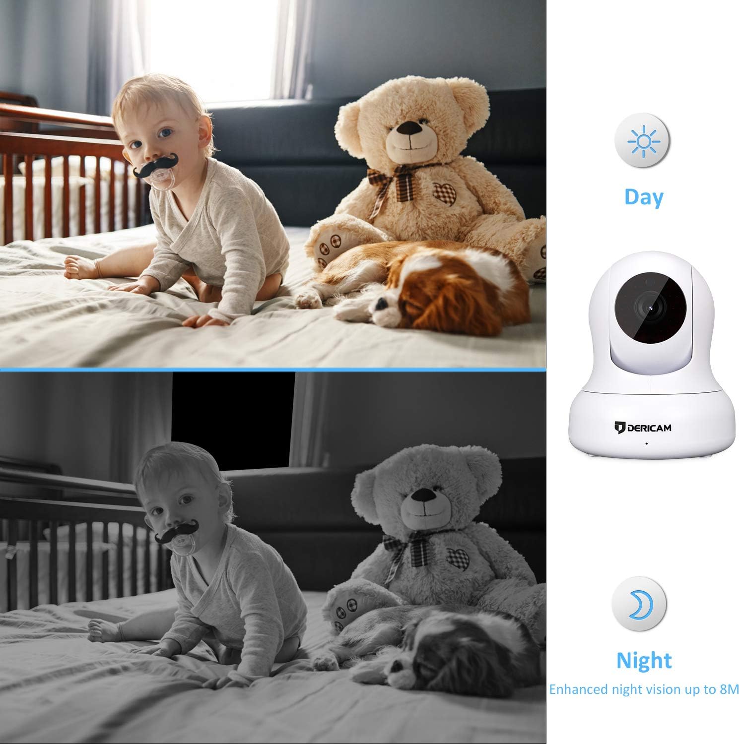 Dericam Home Camera, Pet Camera 1080P@30fps Full HD Real-time Home Security with an Additional 5db Powerful Antenna, Pan/Tilt Control