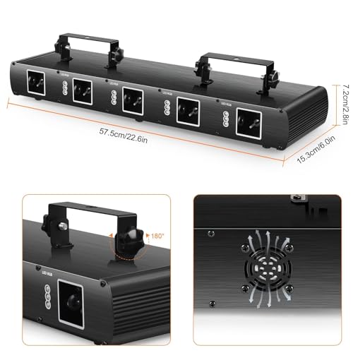 U`King Stage Laser Light, 5 Beam Sound Activated DJ Party Lights RGBYC LED Music Projector with Remote Control DMX for Dancing Birthday Bar Pub Stage