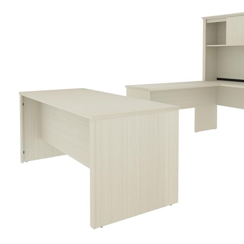 Bestar Logan 66W U or L-Shaped Executive Office Desk with Pedestal and Hutch in Bark Grey, Table Workstation for Personal Home Workspace