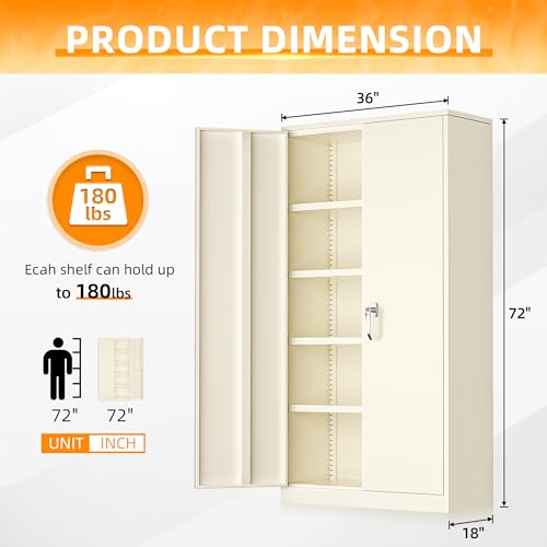 INTERGREAT Metal Storage Cabinets 72” Black Garage Steel Storage Cabinet with Doors and Shelves, Metal Tool Cabinet
