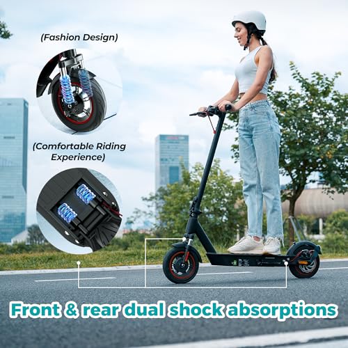 Electric Scooter for Adults, 800 Powerful Motor, 10 Inch Tires, 25/28 MPH Top Speed, 30/32 Miles Long Range, Dual Disc Brakes & Shock Absorber