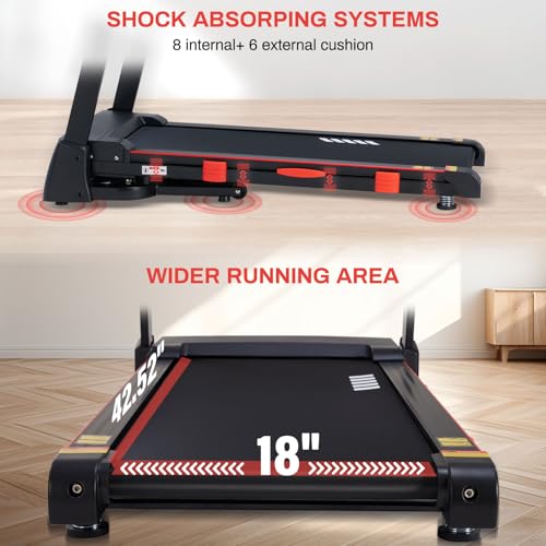 15% Auto Incline Treadmills for Home, 10 MPH Speed, 3.0 HP Foldable Treadmill, 18" Wider Belt, 36 Programs