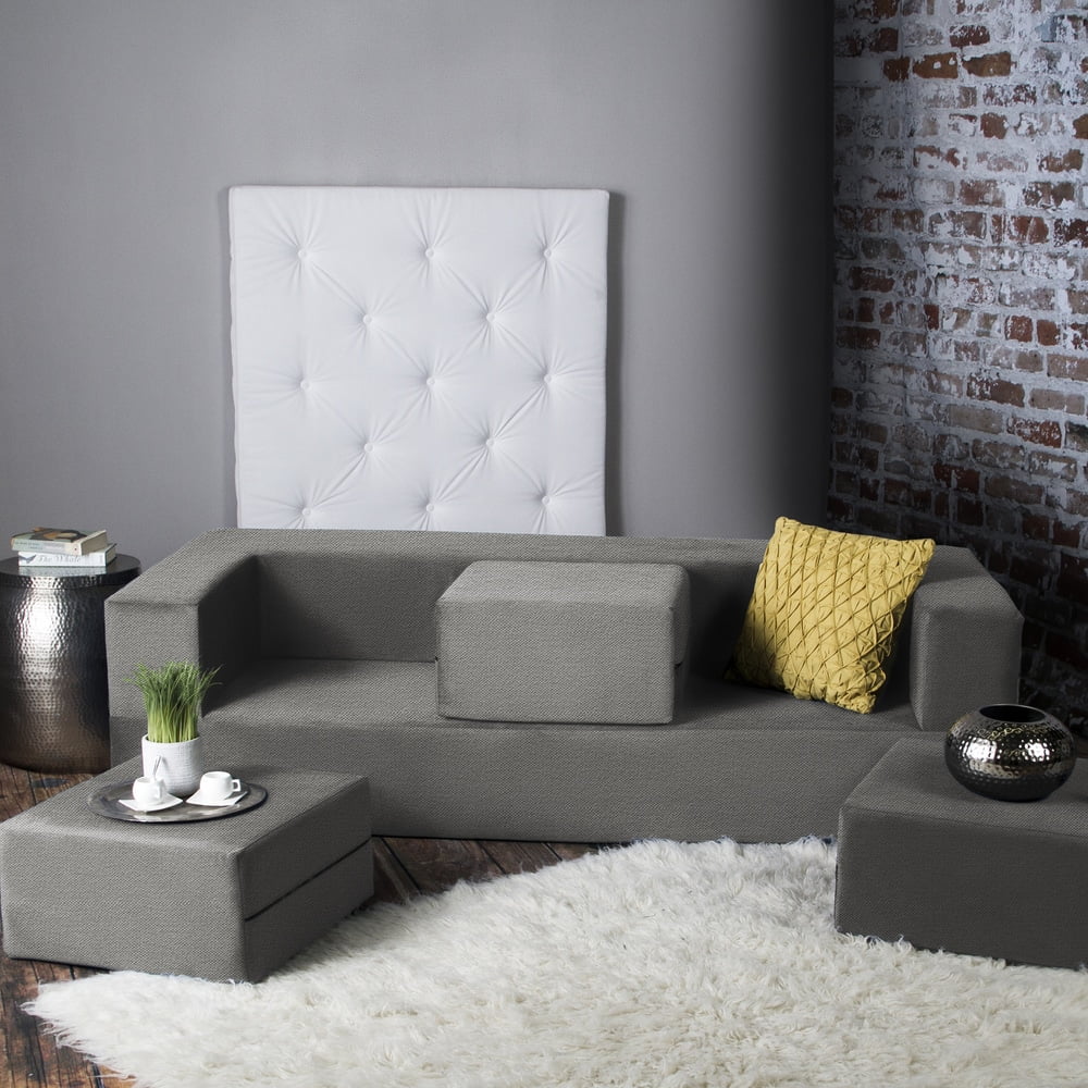 Porch & Den  California King Convertible Sleeper Sofa and Ottomans Dove Grey Foam, Poly Synthetic Fiber Polyester