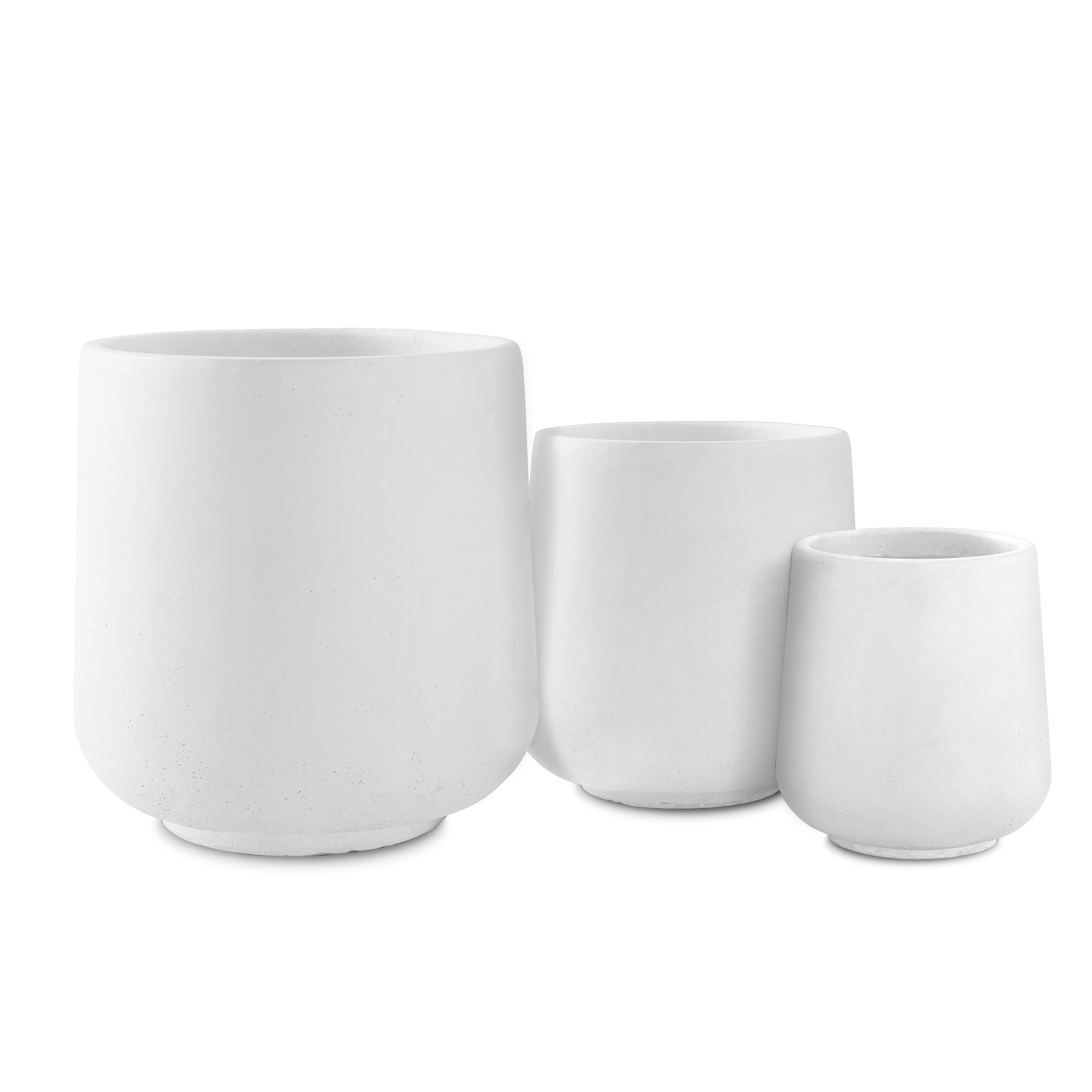 Kante  Round Concrete Planter (Set of 3 Sizes), Outdoor/Indoor(Concrete Grey) White