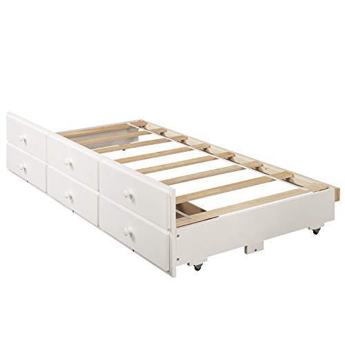 Harper & Bright Designs Twin Over Twin Bunk Bed with Storage Drawers, Solid Wood Bunk Bed Frame with Trundle, for Kids, Teens, Adults (Espresso)
