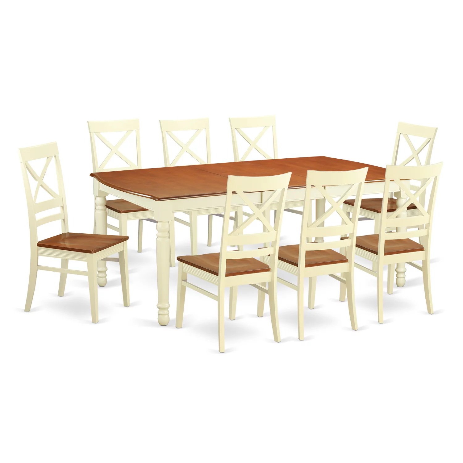 East West Furniture Dover 9-piece Wood Dining Table and Chair Set in Cherry