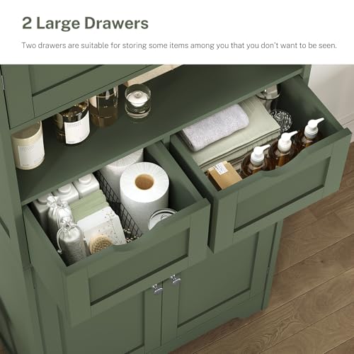 57.8“H Tall Bathroom Cabinet, Storage Cabinet with 2 Drawers & 2 Adjustable Shelves, Bathroom Storage Cabinet with 4 Doors