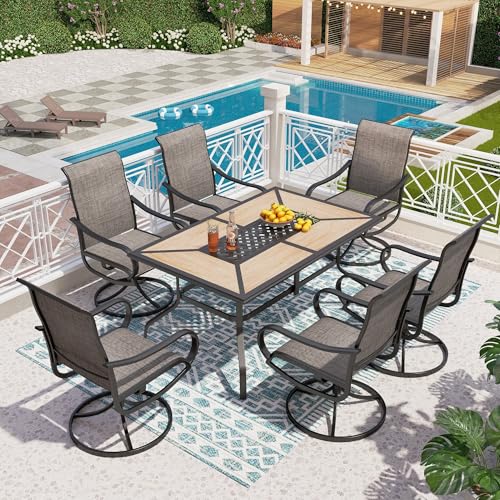 PHI VILLA 5 PCS Outdoor Patio Dining Set with Swivel Dining Chairs (Blue) and 37"x 37" Metal Steel Dining Table(1.57" Umbrella Hole)
