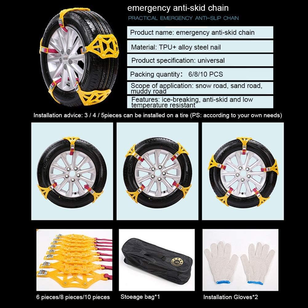 Maso Snow Chains 10Pcs Anti-Skid Snow Chains for Tyres Portable Easy to Mount Emergency Traction Car Snow Tyre Chains Universal for Tyres Width