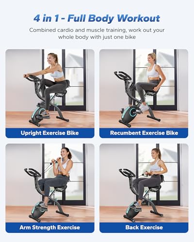 MERACH Folding Exercise Bike, Foldable Stationary Bikes for Home, 4 in 1 Upright Indoor Cycling Bike with 16-Level Magnetic Resistance