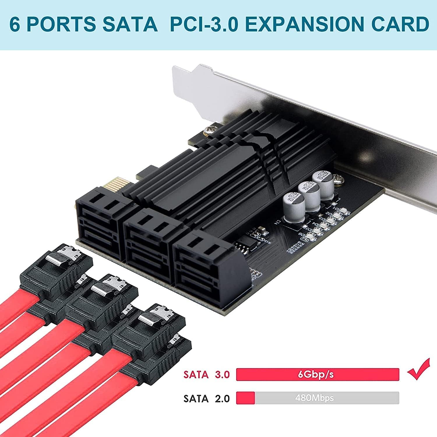 PCIe x1 SATA Card 6 Port, SATA 3.0 Controller Expansion Card with 6 SATA Cables & Low Profile Bracket,SATA III PCIE Gen3 Adapter(6Gbps) ASM1166 Chip