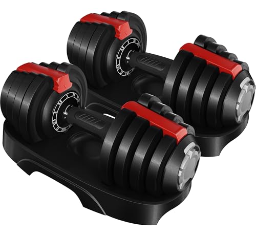 Yaheetech Adjustable Dumbbell Set 28/40/52.5/90LBS Adjustable Dumbbells Fast Adjust Dumbbell Weight Set with Anti-Slip Handle and Tray for Men/Women
