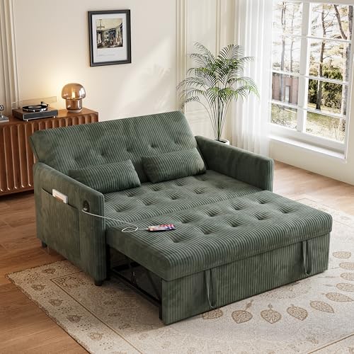 Sofa Bed, Loveseat 3-in-1 Sleeper Sofa with Pull Out Bed, Pockets and USB