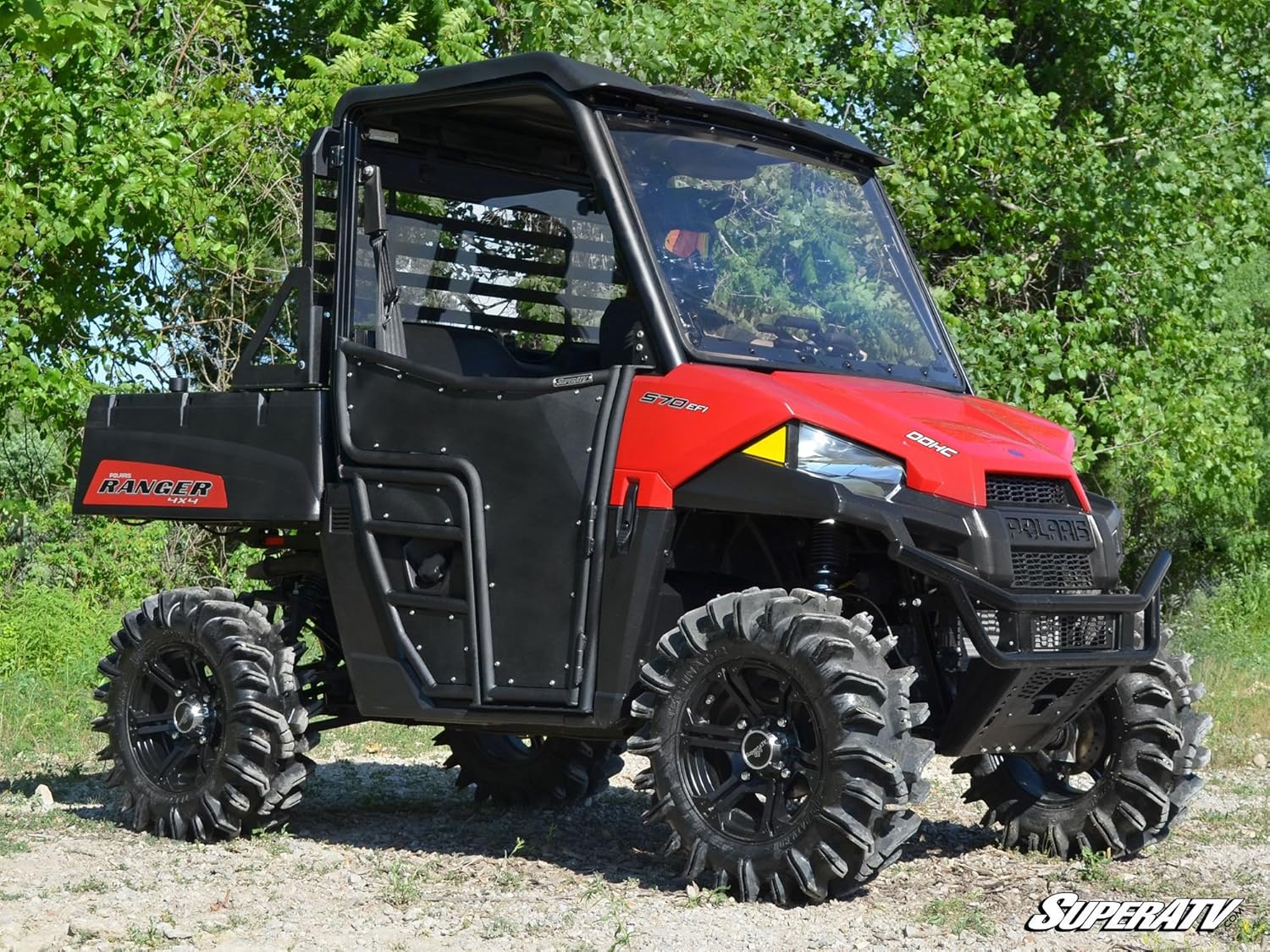 SuperATV Aluminum Half Doors for 2015+ Polaris Ranger Midsize 570 / ETX/EV | Two Front Doors | Powder Coated Black | Made with Lightweight