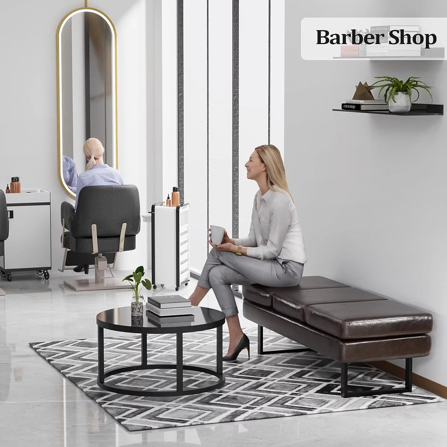 OmySalon Waiting Room Bench Seating, Salon Reception Chairs 3 Seats Upholstered, 59.5''Heavy Duty Guest Lobby Chairs, Faux Leather Settee
