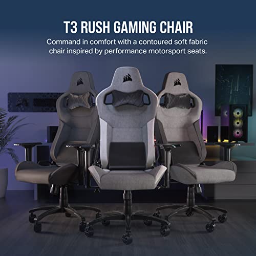 Corsair T3 Rush Fabric Gaming Chair (2023) – Racing-Inspired Design – Soft Fabric Exterior – Padded Neck Cushion – Memory Foam Lumbar Support –