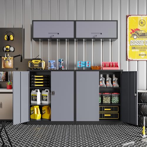 Metal Garage Storage Cabinet with Wheels,Metal Storage Cabinet with Adjustable Shelves,Steel Tool Cabinets with Locking Door for Home, School, Office