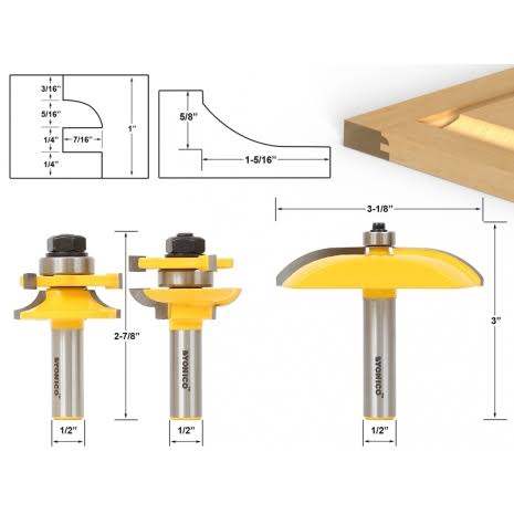 Yonico 12339 Round Over 3 Bit Raised Panel Cabinet Door Router Bit Set 1/2x22 Shank