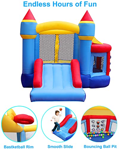 RETRO JUMP Bouncy House for Kids Outdoor, Kids Bounce House, Inflatable Bounce House with Blower, Bouncing Ball Pit & Basketball Rim, Ocean Balls